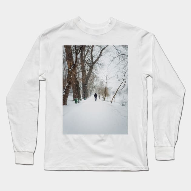 wandering the snowy park Long Sleeve T-Shirt by psychoshadow